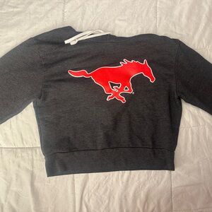 SMU Women's Charcoal Gray Crop Length Hoodie with Red Mustang Size S